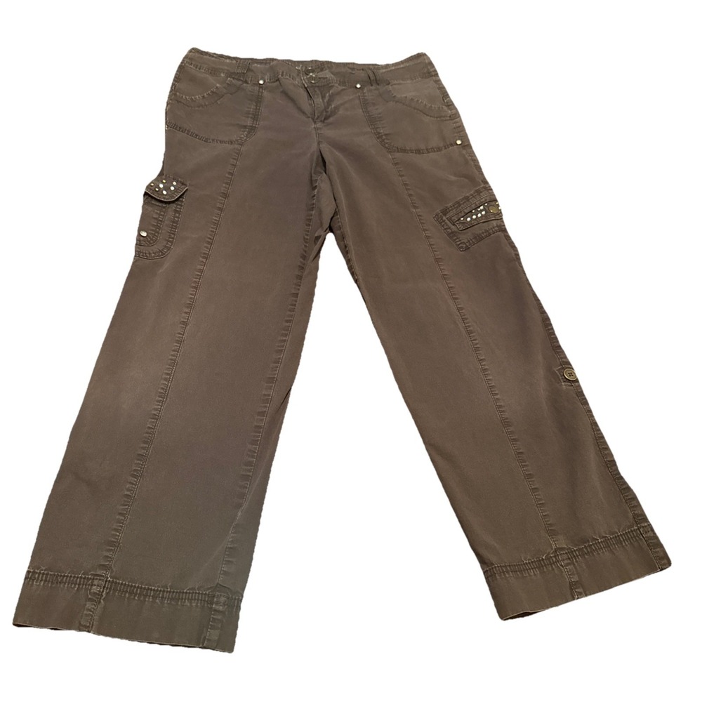 Style & Co Premium Women's Pants 12P Petite Brown Stretch Cotton Studded Pockets
